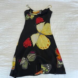 Elegant Blue Floral Midi Dress with Ruffled Sleeves